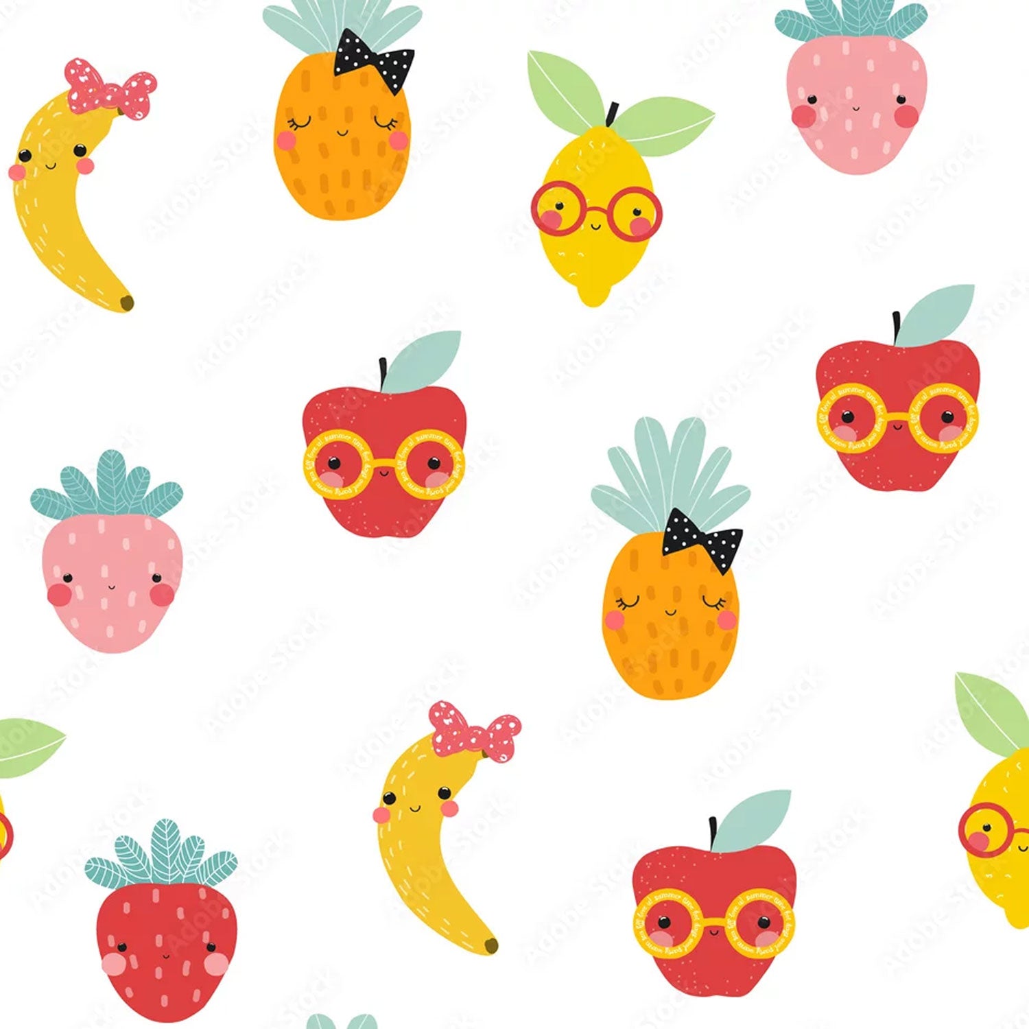 Kinderstoff Meterware süße Früchte Banane Ananas Erdbeere Apfel