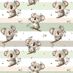 Meterware Kinderstoff süße Koalas auf Ast mit Streifen