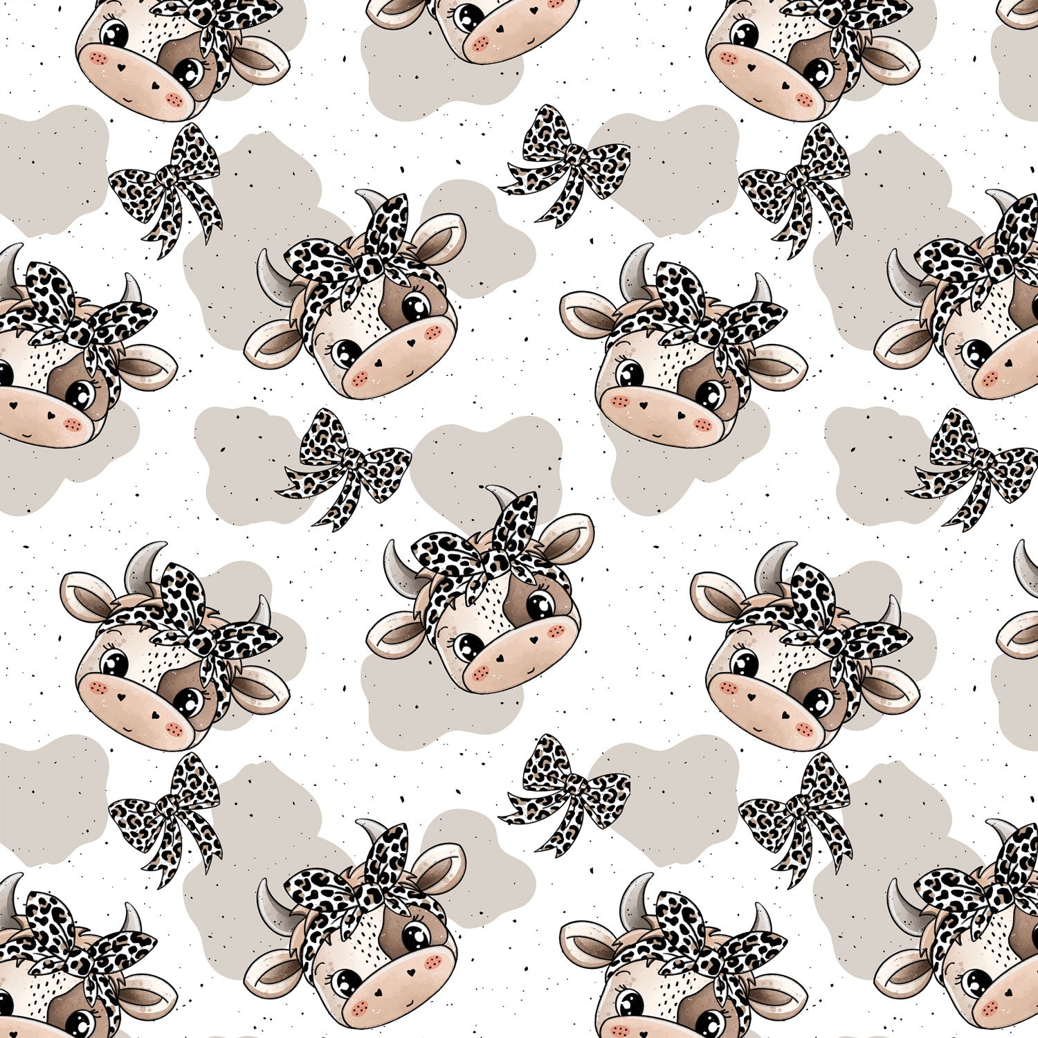 Kinderstoff süße Kuh mit Leo Haarband mit beigen Flecken von Katzengold Design