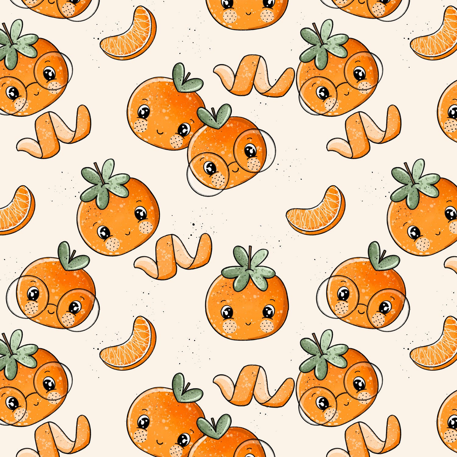 Kinderstoff Meterware süße Mandarinen mit Brille von Katzengold Design