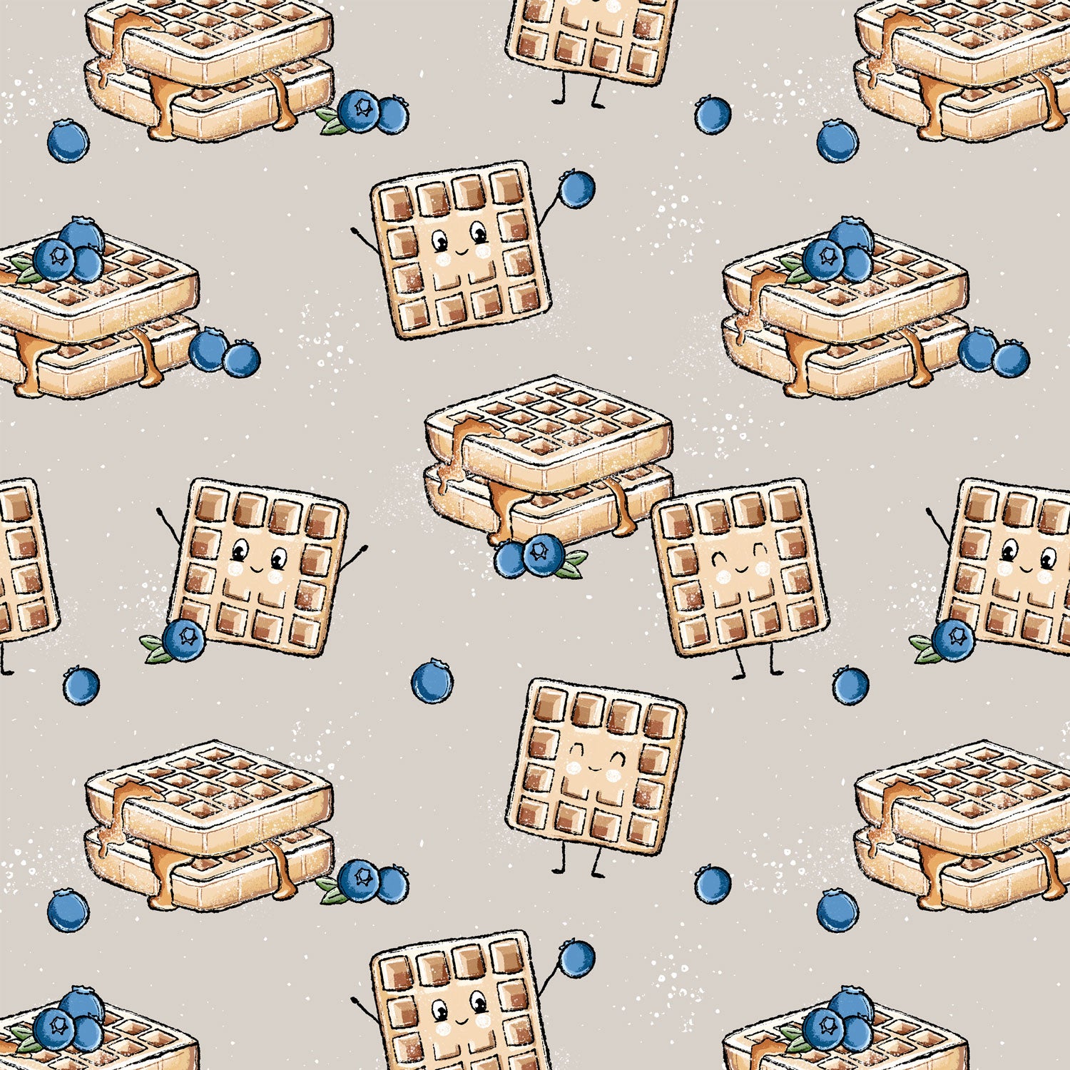 Kinderstoff Meterware süße belgische Waffeln mit Blaubeeren von Katzengold Design