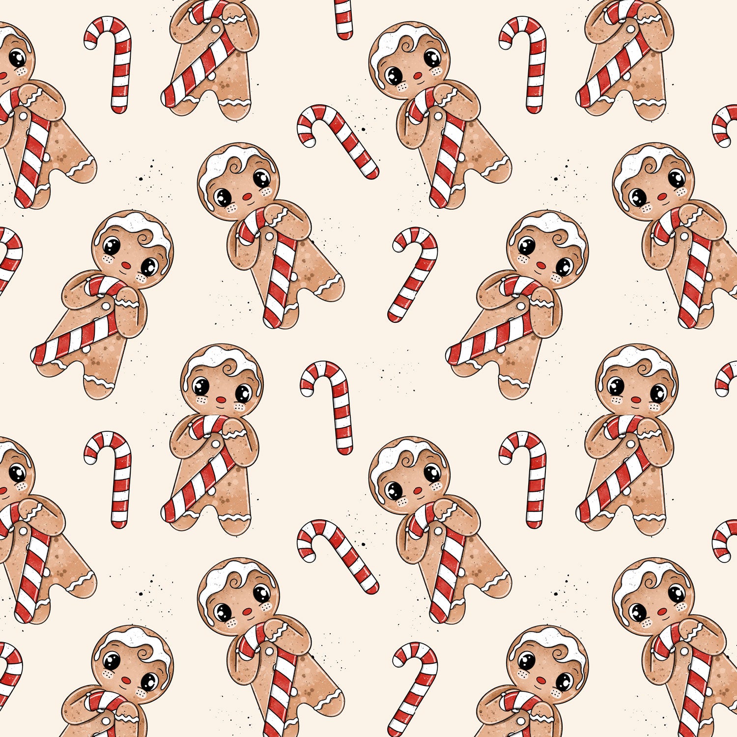 Kinderstoffe Meterware süßer Lebkuchen Lebkuchenmann mit Zuckerstange weihnachtlicher Stoff von Katzengold Design 