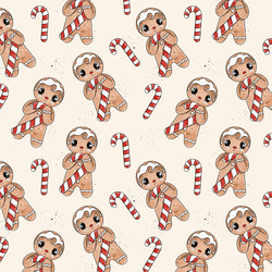 Kinderstoffe Meterware süßer Lebkuchen Lebkuchenmann mit Zuckerstange weihnachtlicher Stoff von Katzengold Design 