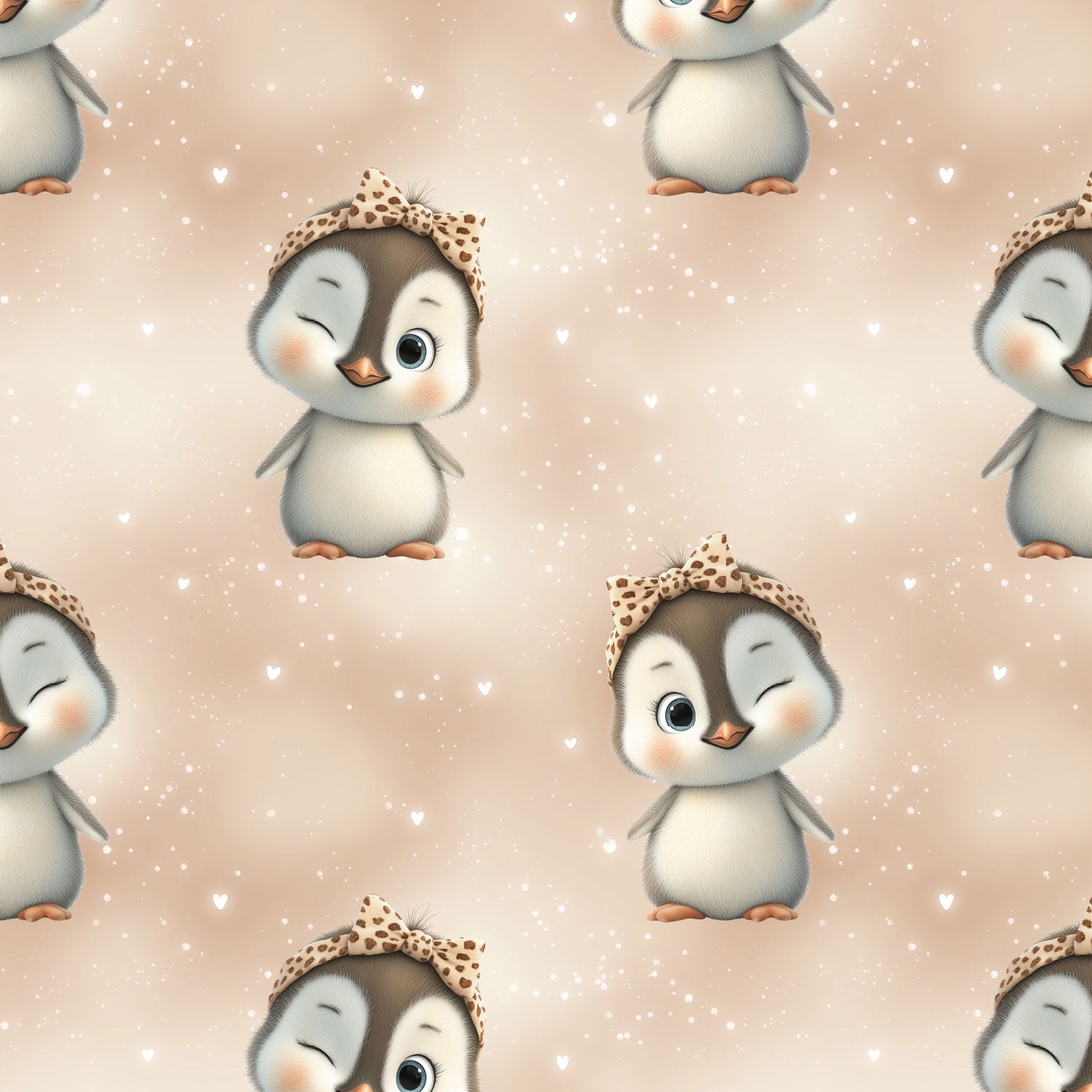 Kinderstoff Meterware mit süßer Pinguin mit Leo Haarband