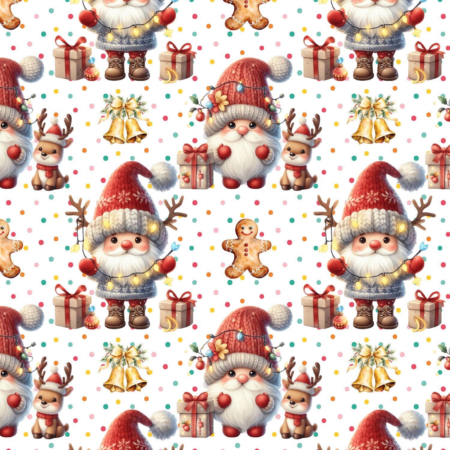 Kinderstoff Meterware mit süßem Weihnachtsmann, Rentier und Geschenk  Weihnachtsstoff