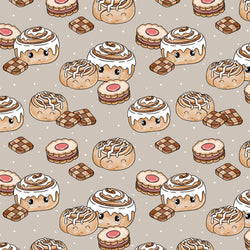 Kinderstoff mit weihnachtlichen Gebäck, wie Zimtschnecken und Plätzchen von Katzengold Design