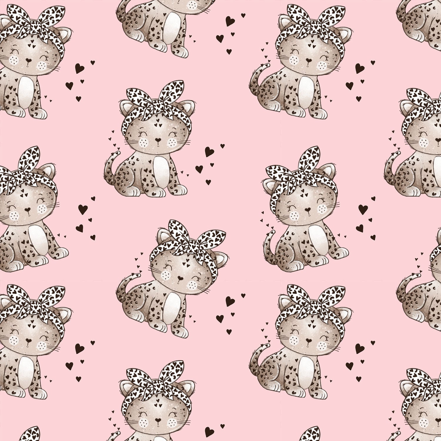 Kinderstoff Meterware süße Katze mit Leo Haarband von Katzengold Design