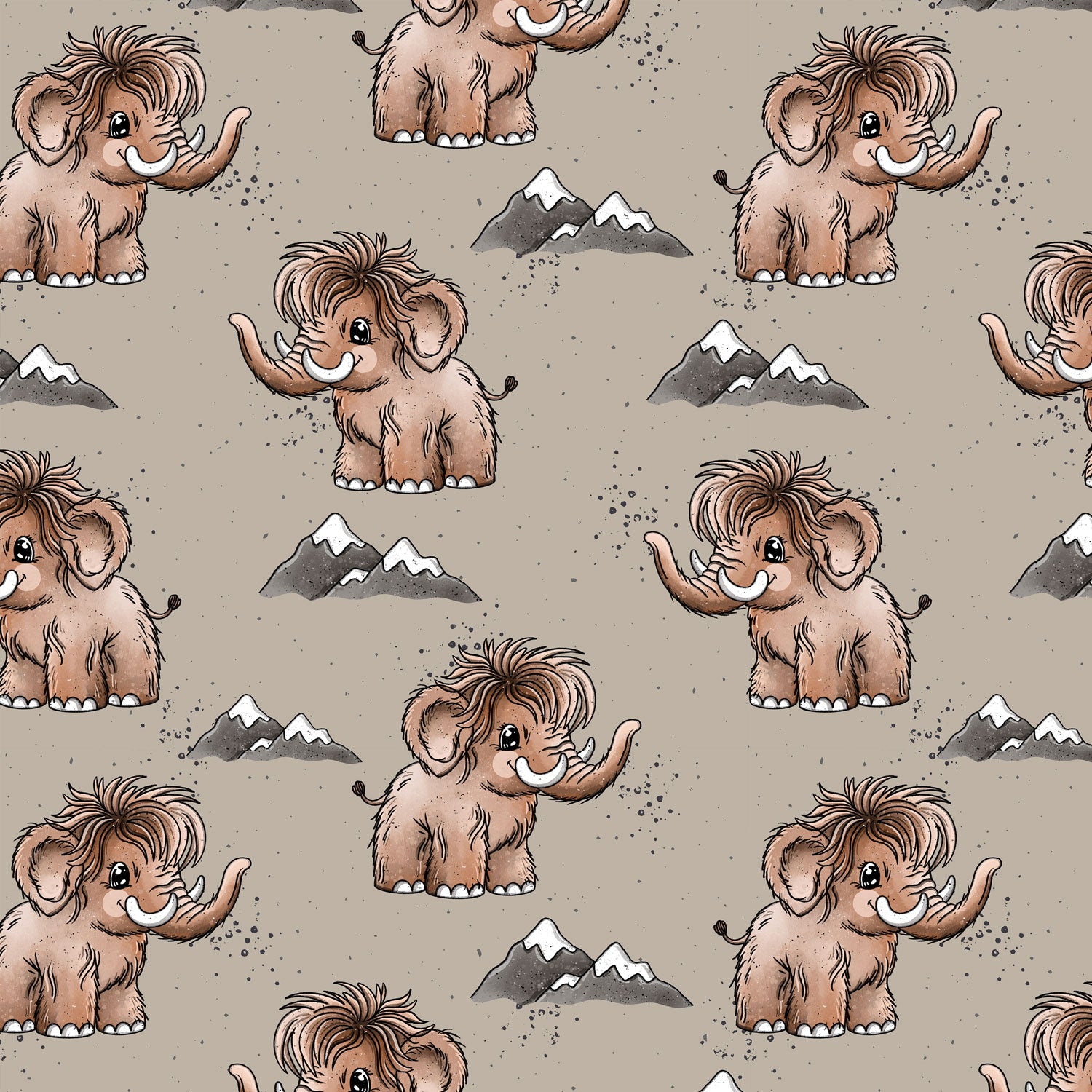 Kinderstoffe Meterware süße Mammuts von Katzengold Design