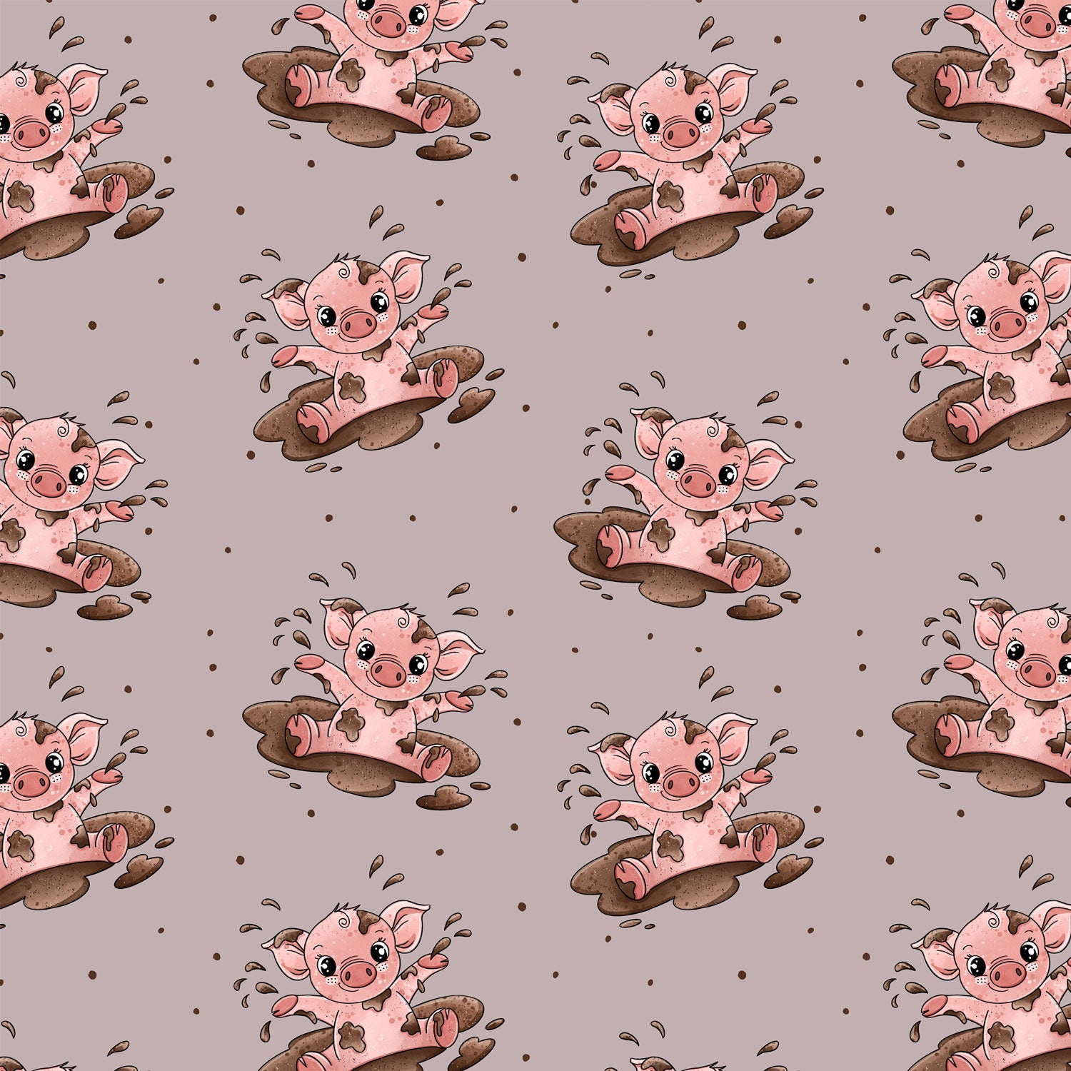 Kinderstoff mit Schweinen in einer Matschpfütze von Katzengold Design