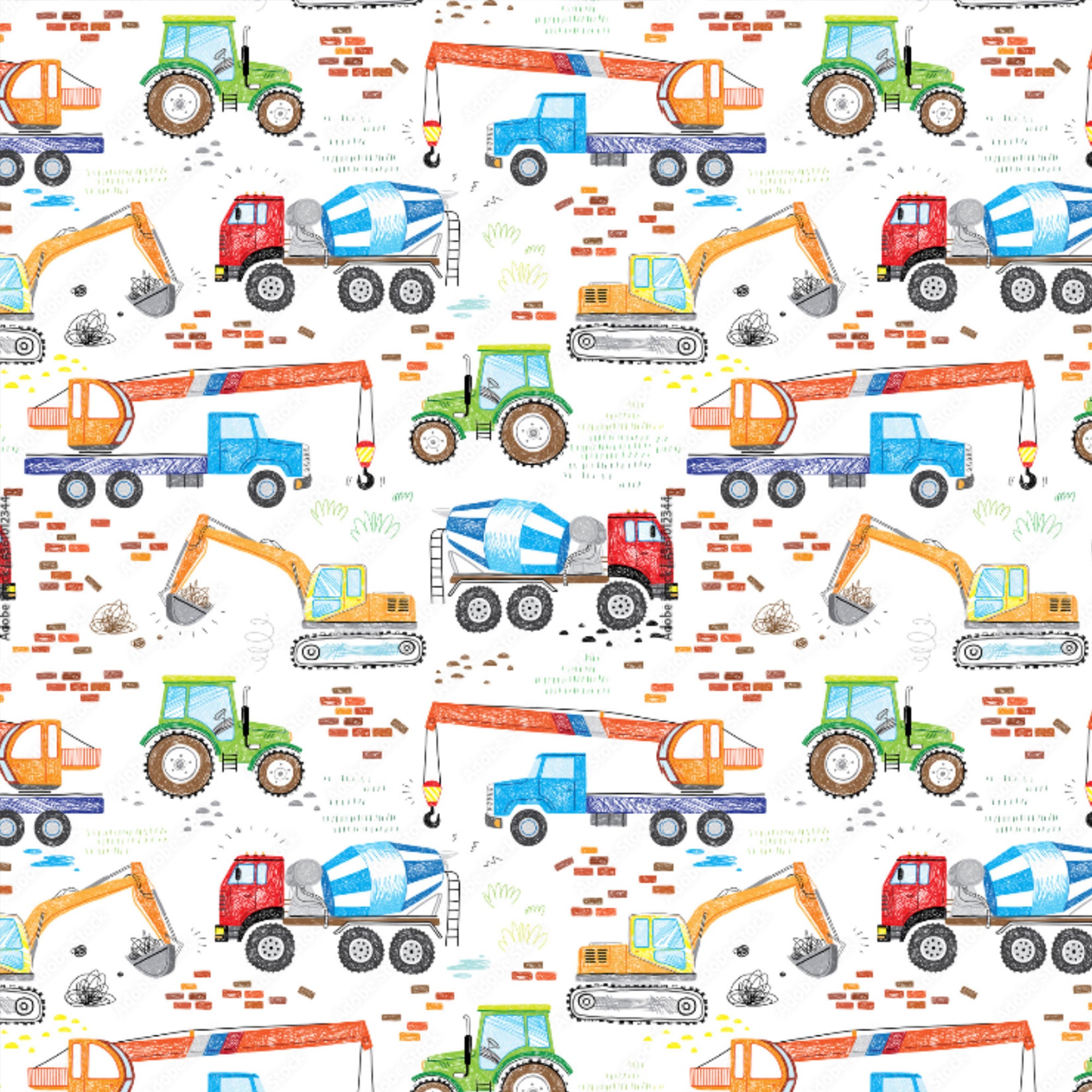 Kinderstoff Fahrzeuge Baustelle